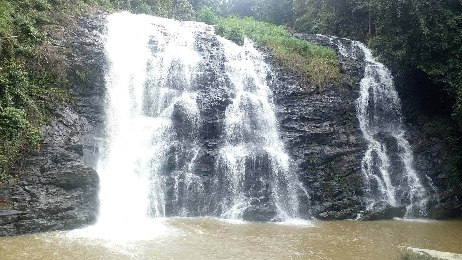 Abbey Falls cascading over dark rock near Madikeri, Coorg