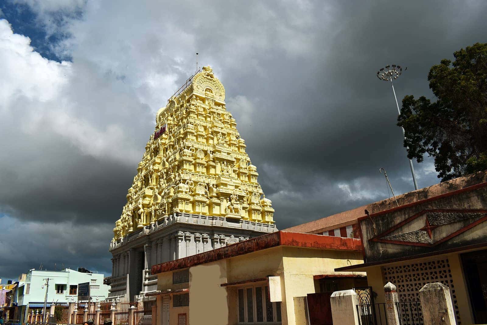 A painted gopuram of the Ramanathaswamy Temple in Rameswaram
