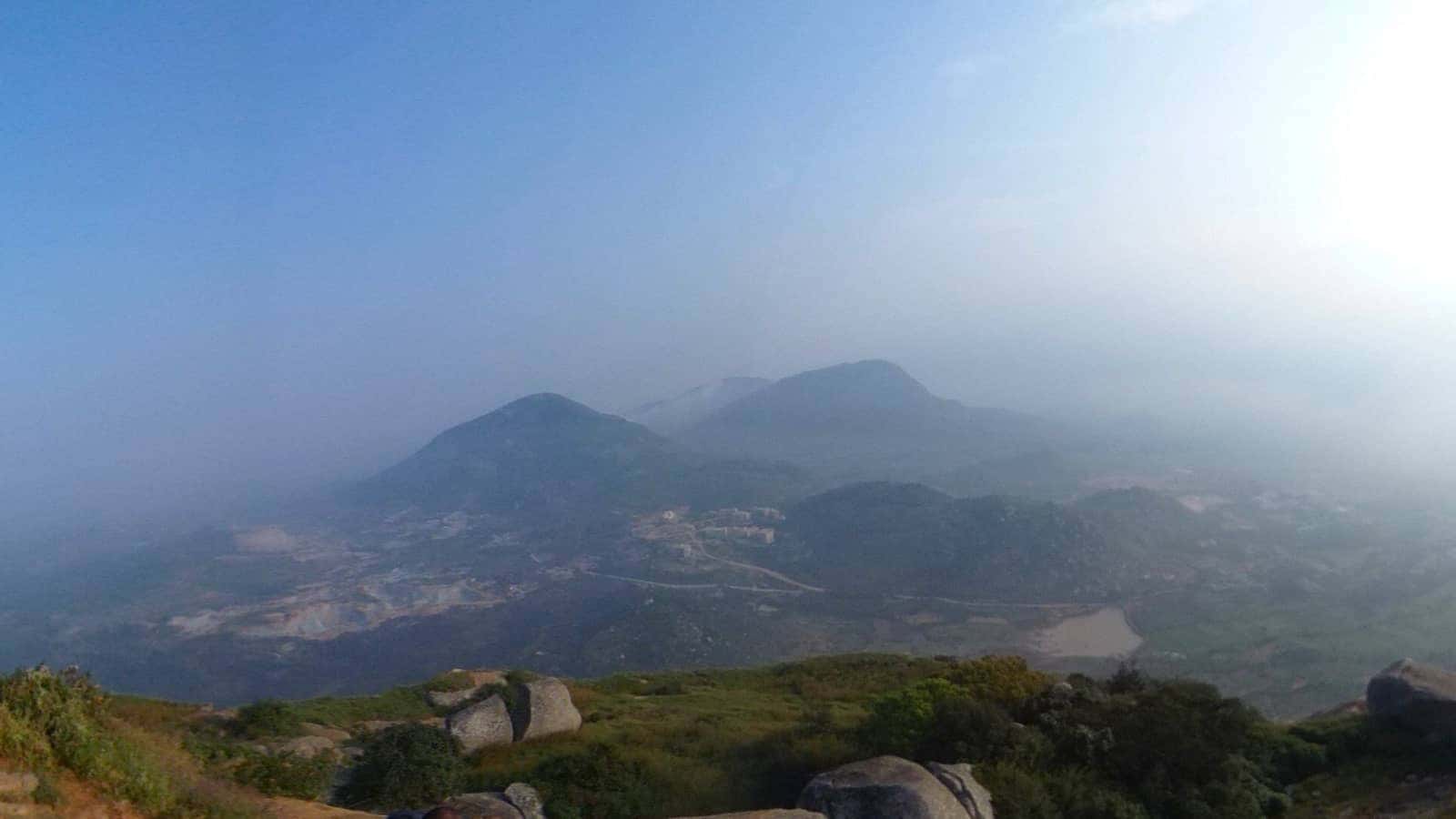 Hazy hilltops seen from the summit of Skandagiri