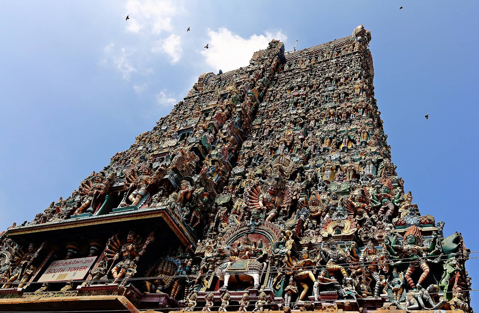 The sculpted south gopuram of the Meenakshi Amman Temple in Madurai