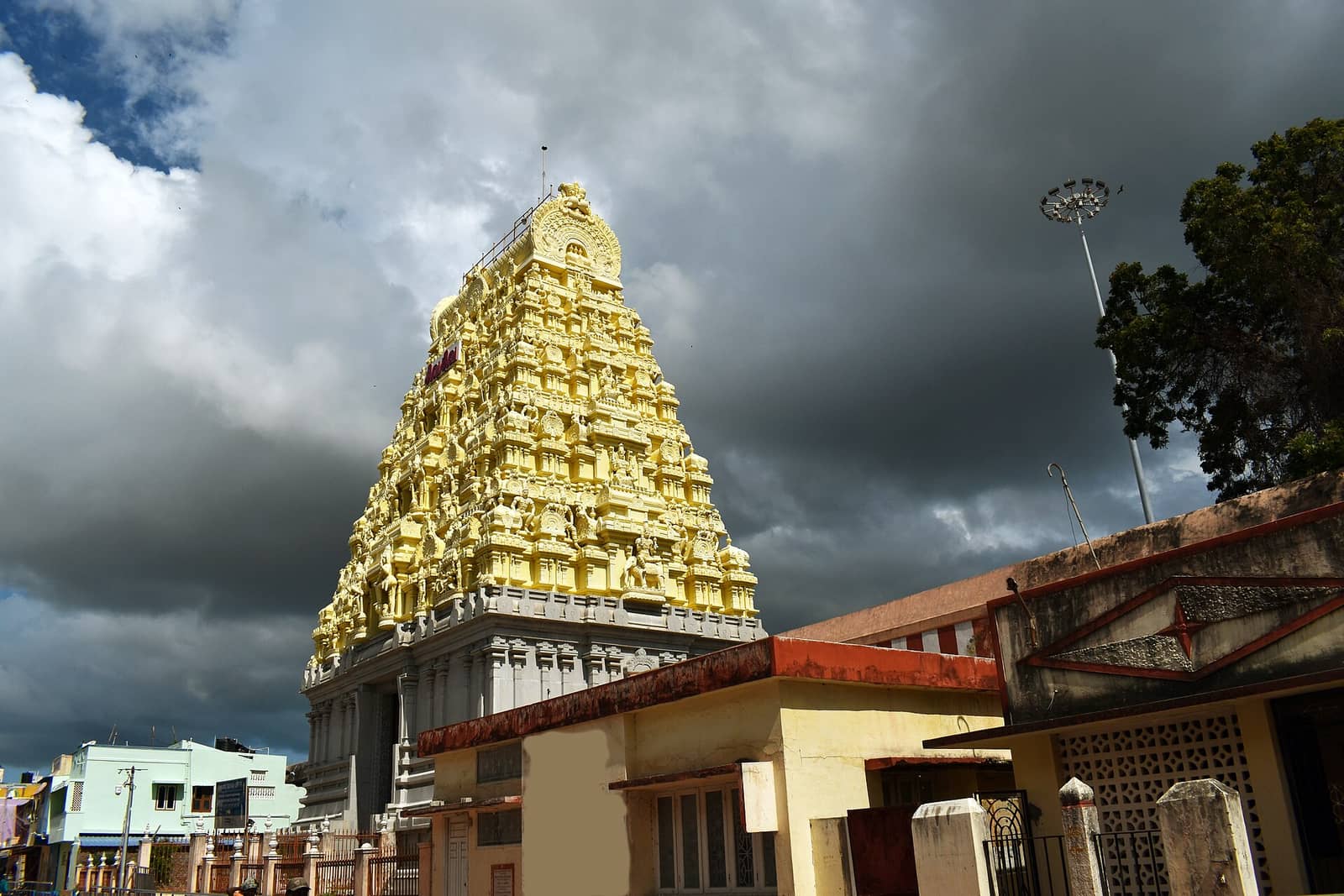 A painted gopuram of the Ramanathaswamy Temple in Rameswaram